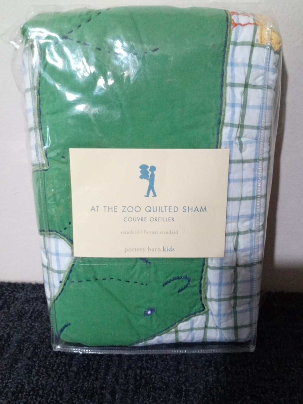 Pottery Barn Kids At The Zoo Quilted Sham - Green & Blue Plaid